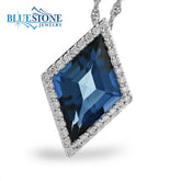 14 Karat White Gold Pendant with One Kite Cut London Blue Topaz at 3.0